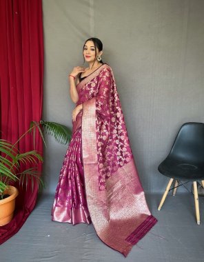 pink pure linen cotton saree with copper weaving all over saree with rich weaved pallu and brocade blouse piece  fabric weaving  work ethnic 