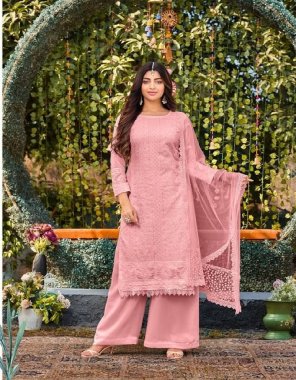 pink top - heavy faux georgette with cotton thread embroidery work + chain stitch with g.p.o.lace | top length - max upto 49
