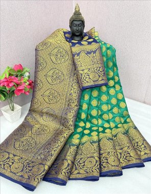 rama pure banarasi silk look saree / broad 7 inch zari woven patta / rich contrast pallu & contrast designer blouse  fabric printed  work festive 