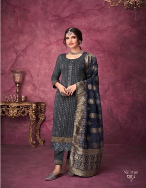 grey top - on pure beautiful delicate embroidery work with beautiful swarovski work and laces | top - inner pure shantoon | bottom - pure shantoon with payal | dupatta - on beautiful organza thread work and decorated with small sequences fabric embroidery  work ethnic 