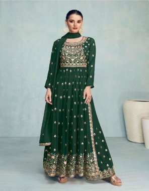dark green top - blooming georgette | dupatta - blooming georgette | bottom - blooming georgette | front & back work | free size stitched  fabric embroidery  work wedding 