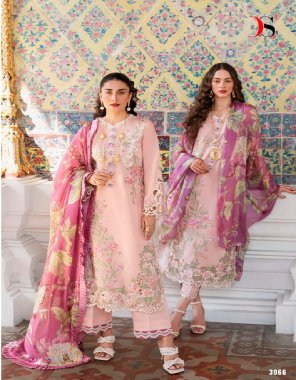 pink top - pure cambric cotton with heavy self embroidery & patches are attached (semi stitch) | bottom - cotton solid | dupatta - chiffon digital print (pakistani copy) fabric embroidery  work festive 