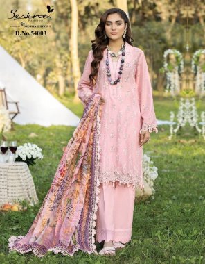 pink top - lawn cotton heavy boring embroidery work with gpo neck | bottom - semi lawn cotton | dupatta - pure chiffon digital printed (pakistani copy) fabric embroidery  work festive 