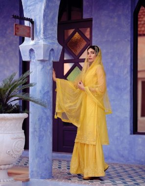 yellow top - net embroidery with inner | bottom - cotton silk embroidered | dupatta - net with embroidery  fabric embroidery  work ethnic 