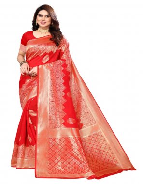 red banarasi silk | type - weaving  fabric weaing  work ethnic 