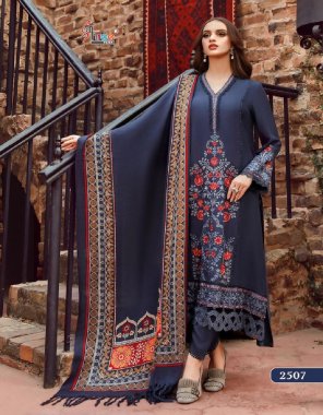 navy top - pure heavy rayon cotton dyed with heavy kasmiri self embroidery | bottom - pure rayon cotton | dupatta - cotton exclsuive print (pakistani copy) fabric embroidery  work festive 
