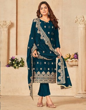 navy top - blooming vichitra with embroidery work | dupatta - blooming vichitra with embroidery work | bottom - dull santoon (matser copy) fabric embroidery  work wedding 