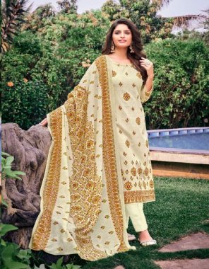 yellow top - pure cotton cambric print with handwork (2.5 mtr ) | bottom - cotton dyed (3 mtr) | dupatta - pure cotton (mal mal ) print  fabric printed  work festive 