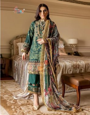 dark green top - pure cotton print with exclusive embroidery patches | bottom - sami lawn | dupatta - chiffon |(pakistani copy) fabric embroidery  work festive 
