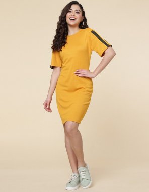 yellow fabric - cotton lycra | work - (solid) | sleeve - short sleeve | neck - round neck | length - 38- 39