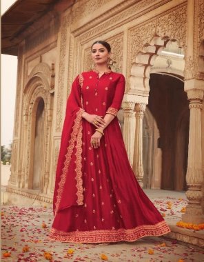 red top - pure rashian silk embroidery work gala and beautifull heavy khatli work | dupatta - pure viscose georgette with heavy embroidery lace work  fabric embroidery  work festive 