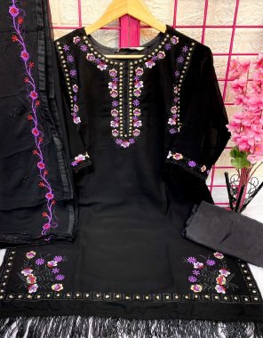 black toop - georgette with embroidery | bottom - silk stitched | dupatta - najmeen embroidery (pakistani copy) fabric embroidery  work festive 