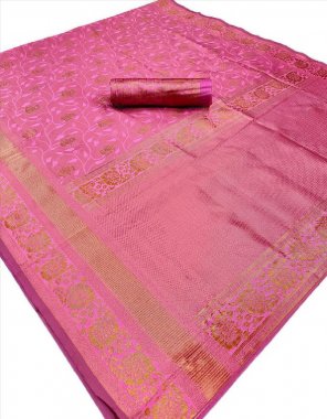 pink jari woven banarasi silk saree with rich pallu & running blouse  fabric printed  work ethnic 
