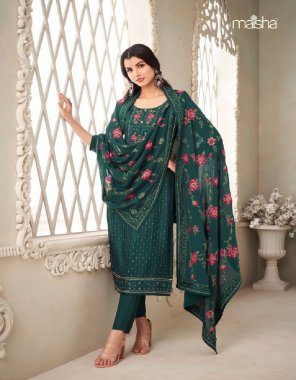dark green top - pure chinon top with beautiful embroidery wd delicate handwork on gala | bottom and inner - pure santoon | dupatta - on pure chinon heavy beautiful embroidery and laces  fabric embroidery  work ethnic 