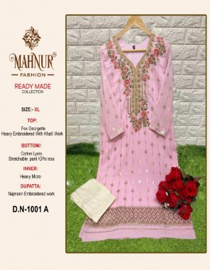 baby pink top - fox georgette heavy embroidered with khatli work | bottom - cotton lycra stretchable pant / gpo less | inner - heavy micro | dupatta - najmeen embroidered work (pakistani copy) fabric embroidery  work ethnic 