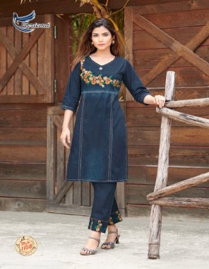 navy top - pure cotton denim with heavy embroidery work | bottom - pure cotton denim with heavy payal work | top length - 38 fabric embroidery  work festive 