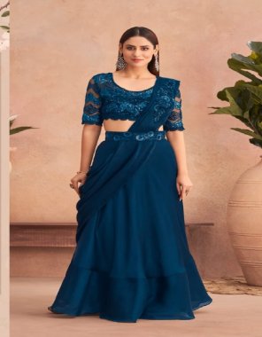 sky  fancy saree with belt | blouse - unstitched | belt - 40 to 42