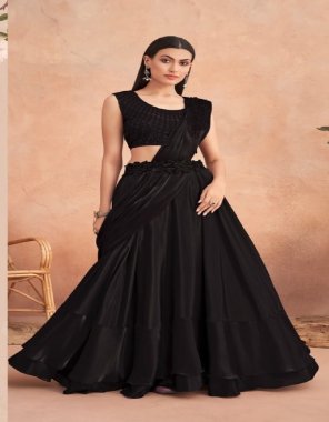 black fancy saree with belt | blouse - unstitched | belt - 40 to 42