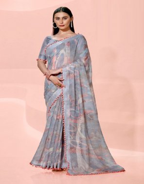 grey sonakshi patta with pum pum lace fabric printed  work festive 