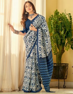sky  bhagalpuri silk printed  saree with blouse piece  fabric printed  work ethnic 