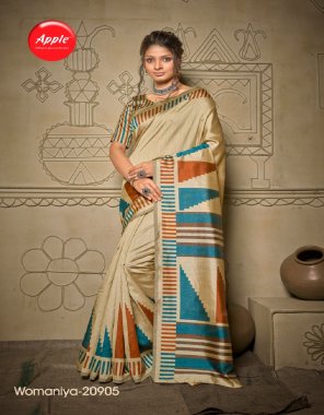 cream bhagalpuri silk saree fabric printed  work ethnic 