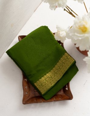 mahendi pure mysore soft chiffon saree | zari patta &  chit pallu | running blouse  fabric printed  work ethnic 