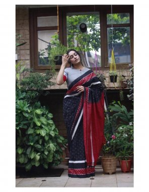 sky pure linen saree with pochampally style 3d digital print & designer blouse  fabric printed  work wedding 