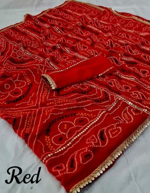 red georgette | bandhani printed saree with sequence worked  fabric printed  work festive 