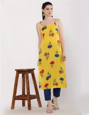 yellow kurti / pant - cotton | kurti length - 44 inch | pant length - 38 inch  fabric printed  work ethnic  