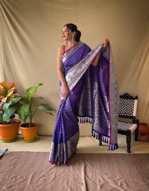purple soft lichi silk saree with rich pallu and attractive border  fabric printed  work ethnic 