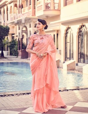 peach saree - organza | blouse - organza |  fabric thread / dori / zari  work wedding 