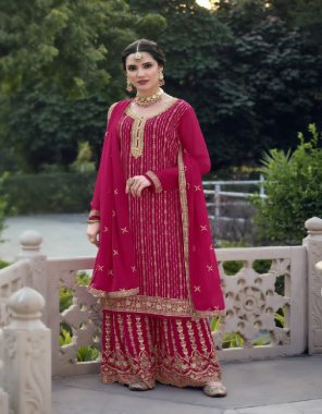 red top / plazo / dupatta - heavy blooming georgette fabric embroidery  work wedding 