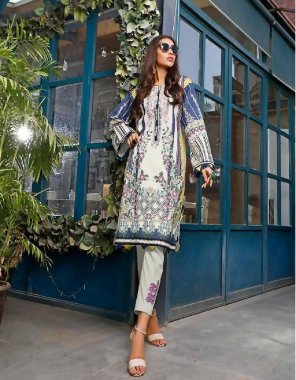 sky top - pure cotton print with exclusive patches embroidery | bottom - semi lawn | dupatta - chiffon (pakistani copy) fabric embroidery  work ethnic 