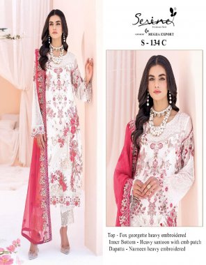 red top - fox georgette heavy embroidered | inner bottom - heavy santoon with emb patch | dupatta - nazneen heavy embroidered (pakistani copy) fabric embroidery  work wedding 