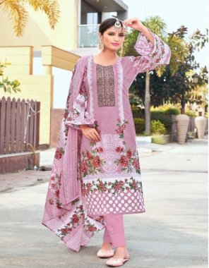 purple top - pure cambric digital printed designer neck embroidery | bottom - cotton dyed 3 mtr approx | dupatta - musleen digital prints  fabric printed  work ethnic 