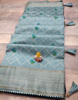 sky cotton saree with heavy banglory and all over thread multi work  fabric printed  work festive 