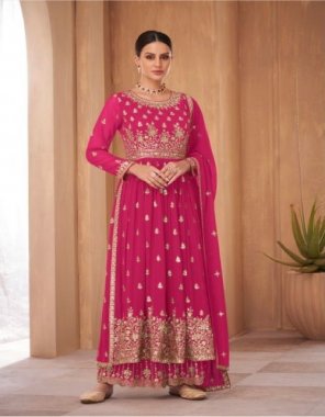 pink blooming georgette (master copy) fabric embroidery  work wedding 