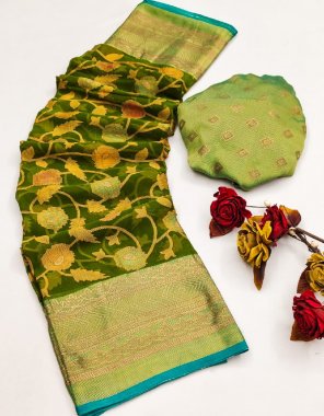 mahendi chiffon brasso silk saree with unstitch blouse  fabric printed  work festive 