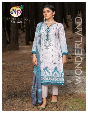 rama top - heavy lawn cotton printed with exclusive neck embroidery 2.50 mtr | bottom - lawn cotton 2.40 mtr | dupatta - 2.25 mulmul  fabric printed  work festive 