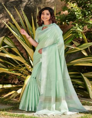 pista  tissue linen saree crafted with silver zari weaves temple border and rich pallu with running blouse piece | saree - 5.50 mtr | blouse - 0.80 mtr fabric printed  work festive 