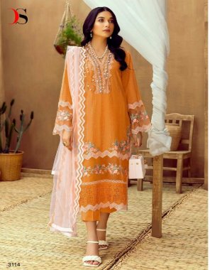 orange top - cambric cotton with heavy self embroidery & patches are attached (semi stitch) | bottom - cotton solid | dupatta - net with embroidery (pakistani copy) fabric embroidery  work wedding  