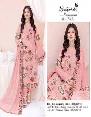 baby pink top - fox georgette heavy embroidered | inner bottom - heavy santoon with emb patch | dupatta - nazneen heavy embroidered with pallu work (pakistani copy) fabric embroidery  work festive 
