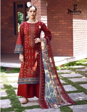 red top - cotton with self embroidery | bottom - semi lawn | dupatta - chiffon print with work (pakistani copy) fabric embroidery  work festive 