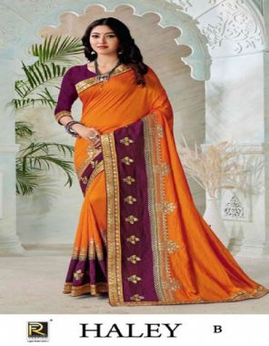 orange art vichitra silk fabric printed  work ethnic 