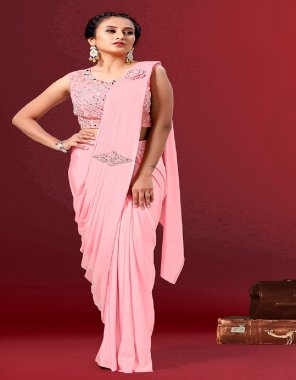 baby pink imported lycra | saree - imported with mirror work patch and brooch | blouse - exquisite mirror work | blouse - 36 2 - 2 margin inside can be extended upto 40 | sleeve inside  fabric embroidery  work wedding 