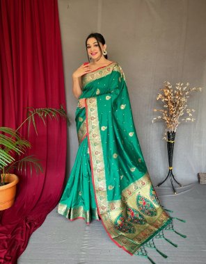 rama kanchipuram paithani silk saree | contrast blouse with all over buttis fabric printed  work festive 