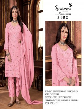 baby pink top - fox georgette heavy embroidered with katli work | bottom - inner / heavy shantun | dupatta - nazneen heavy embroidered four side lace (pakistani copy) fabric embroidery  work festive 