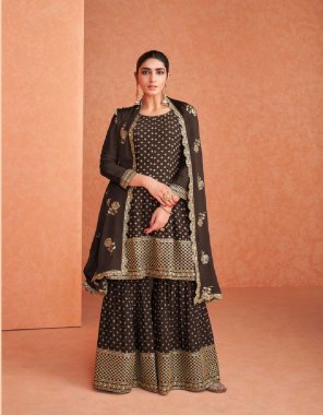 brown top - heavy real faux georgette with heavy embroidery | bottom - heavy real faux georgette with embroidery with inner | dupatta - heavy real faux georgette with embroidery  fabric embroidery  work wedding 