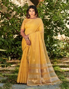 yellow soft tussar silk saree crafted with zari weaves butties all over with tiny zari bordery & zari pallu with traditional tassels and zari lining blouse piece | saree - 5.50 mtr | blouse - 0.80 mtr  fabric weaving  work festive 