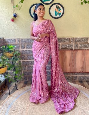 baby pink georgette embelished designer saree with blouse piece  fabric printed work festive 
